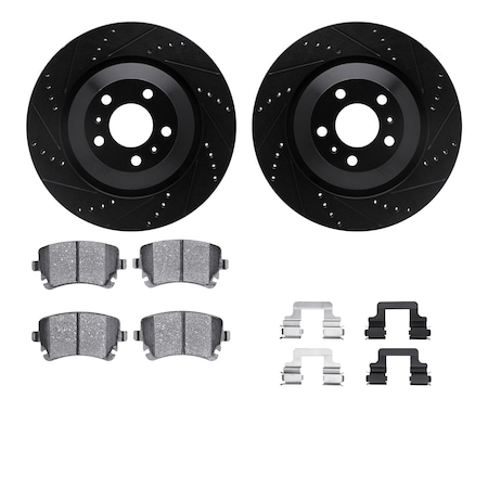 8512-73058, Rotors-Drilled And Slotted-Black W/ 5000 Advanced Brake Pads Incl. Hardware, Zinc Coated
